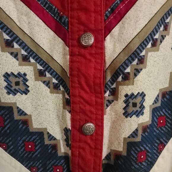 Vintage Wrangler Western Wear Cotton Aztec Button Rodeo Shirt Women’s X Large - Picture 3 of 16